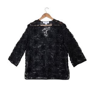 Caroline Rose Sheer Cardigan Jacket sz M Black Beaded Trim